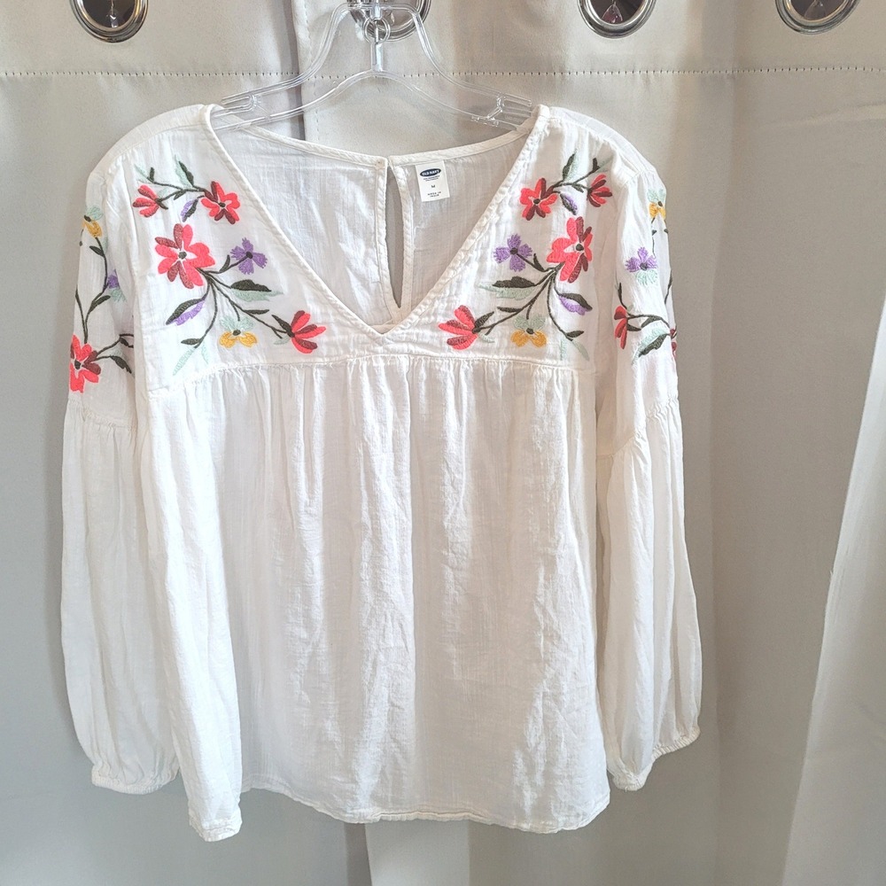Old Navy Cottagecore Womens Top Medium Floral Embroidered Boho Peasant 21798